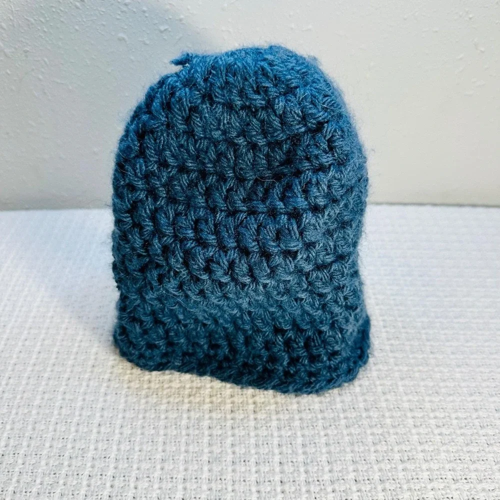 Handmade Crochet Baby Beanie Hat Dark Blue Soft Warm Infant Toddler - Hat Winter